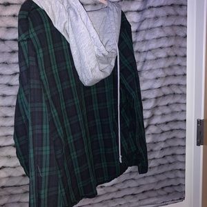 Flannel button up hoodie